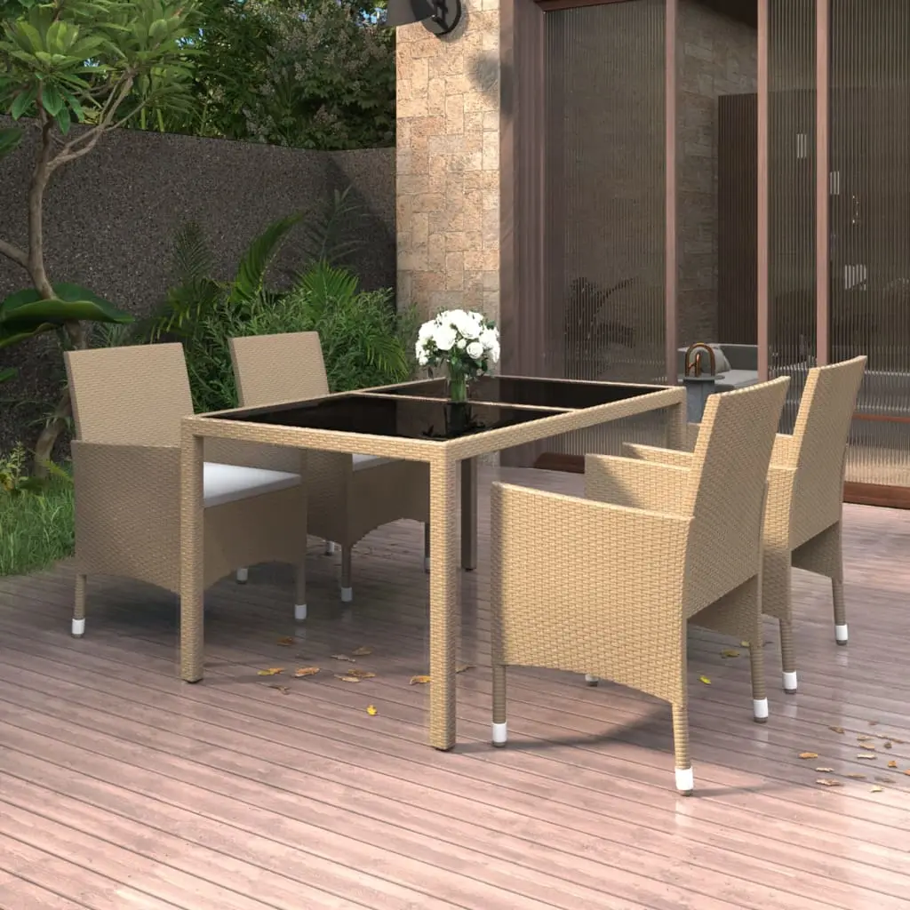 Ensemble à manger de jardin 5 pcs Rotin verre trempé Beige vidaXL 3058420