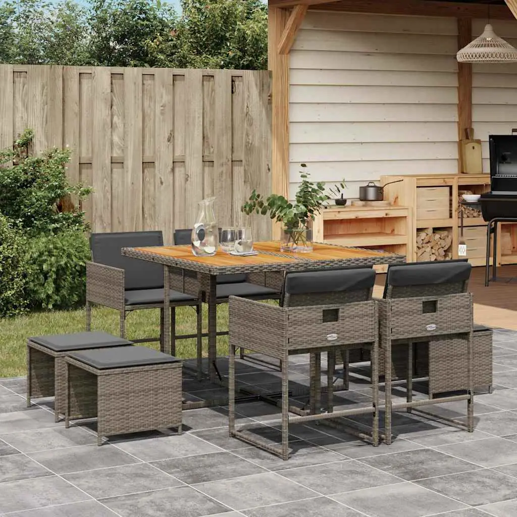 Ensemble à manger de jardin 9 pcs coussins gris résine tressée vidaXL 3211322