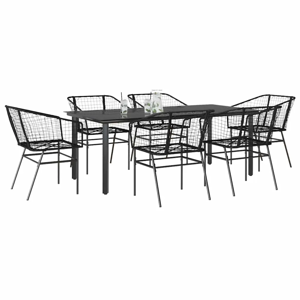 Ensemble à manger de jardin 7pcs noir poly rotin verre vidaXL 3334588