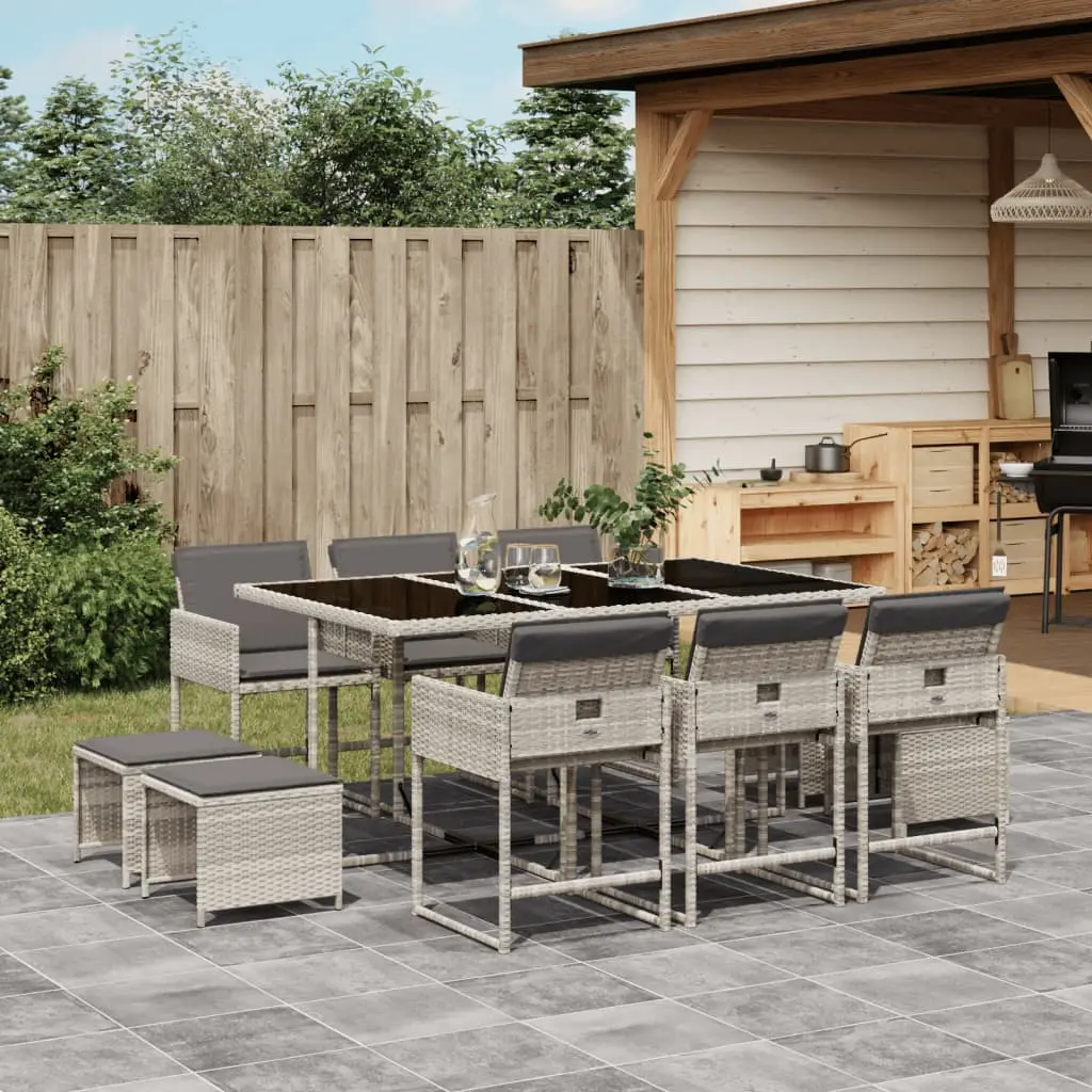 Ensemble à manger de jardin 11pcs avec coussins gris poly rotin vidaXL 3278098
