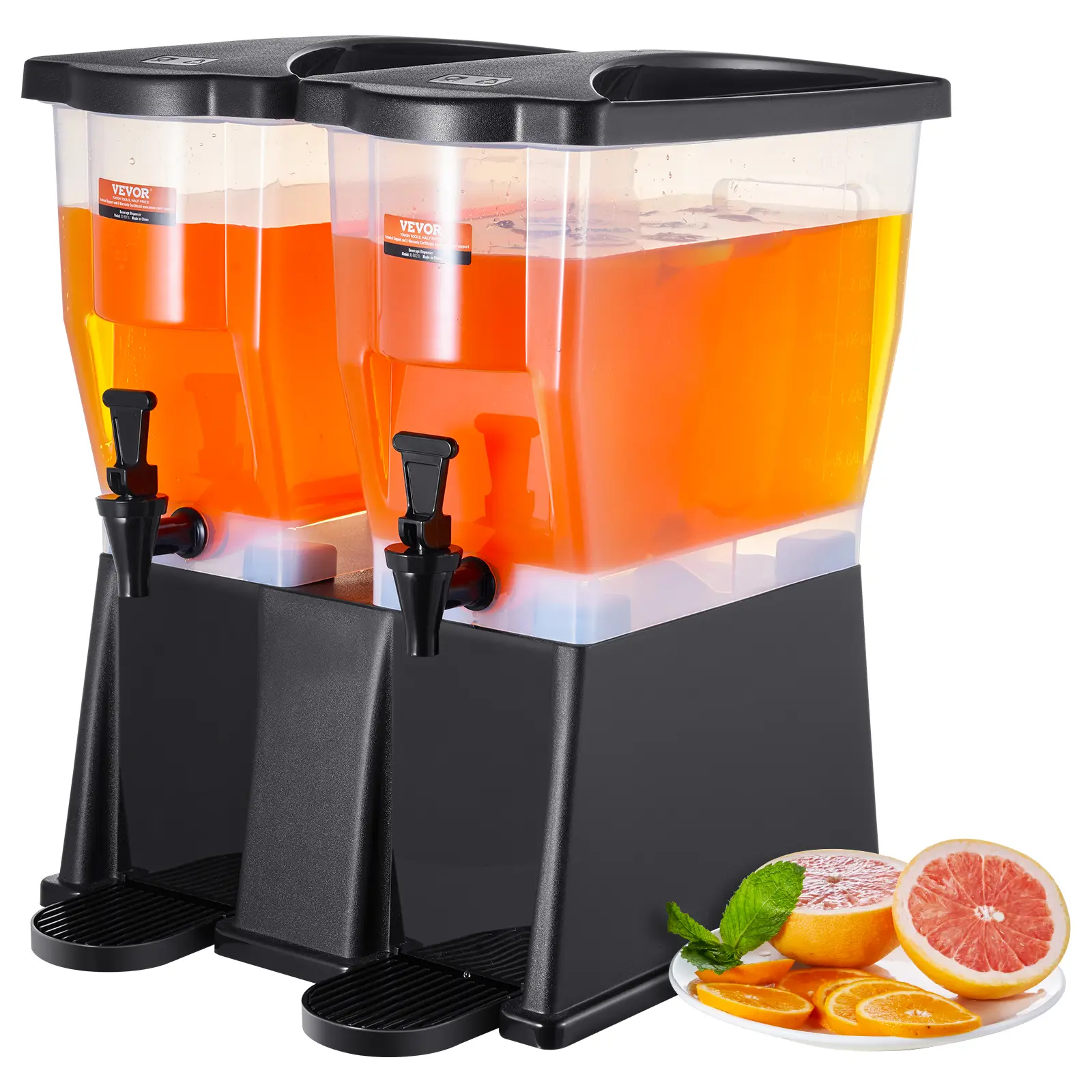 VEVOR Distributeur boissons grande capacité 2×11 L, plastique, robinet, couvercle. Pour jus, limonade, thé glacé.