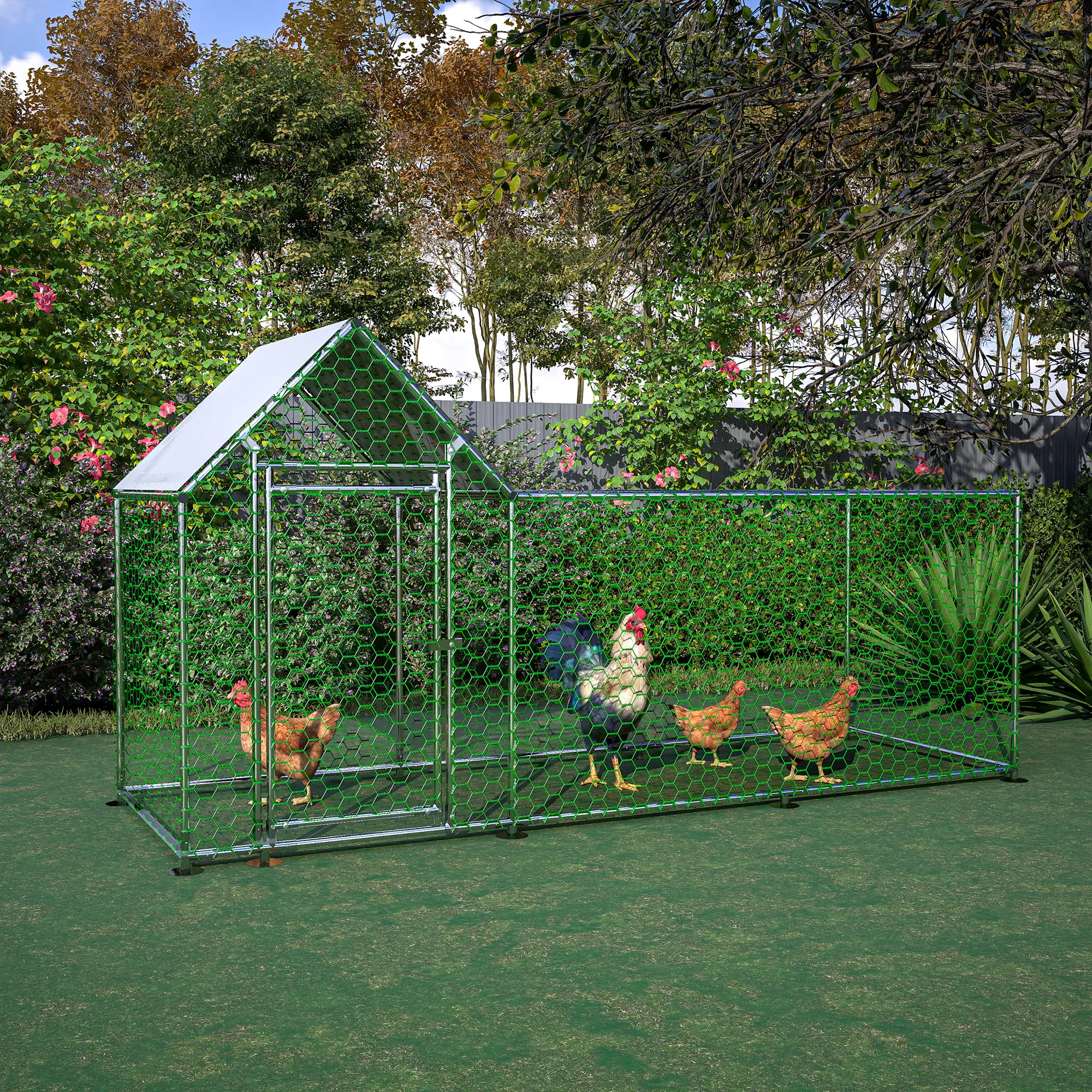 Enclos Poulailler Acier Galvanisé 3.24m² Volailles Toit Étanche 3x1x1.5m Argent – ComfortXL Pet Living