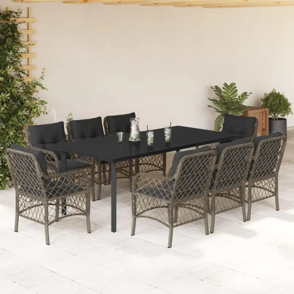 Ensemble à manger de jardin 9 pcs coussins gris résine tressée vidaXL 3212137