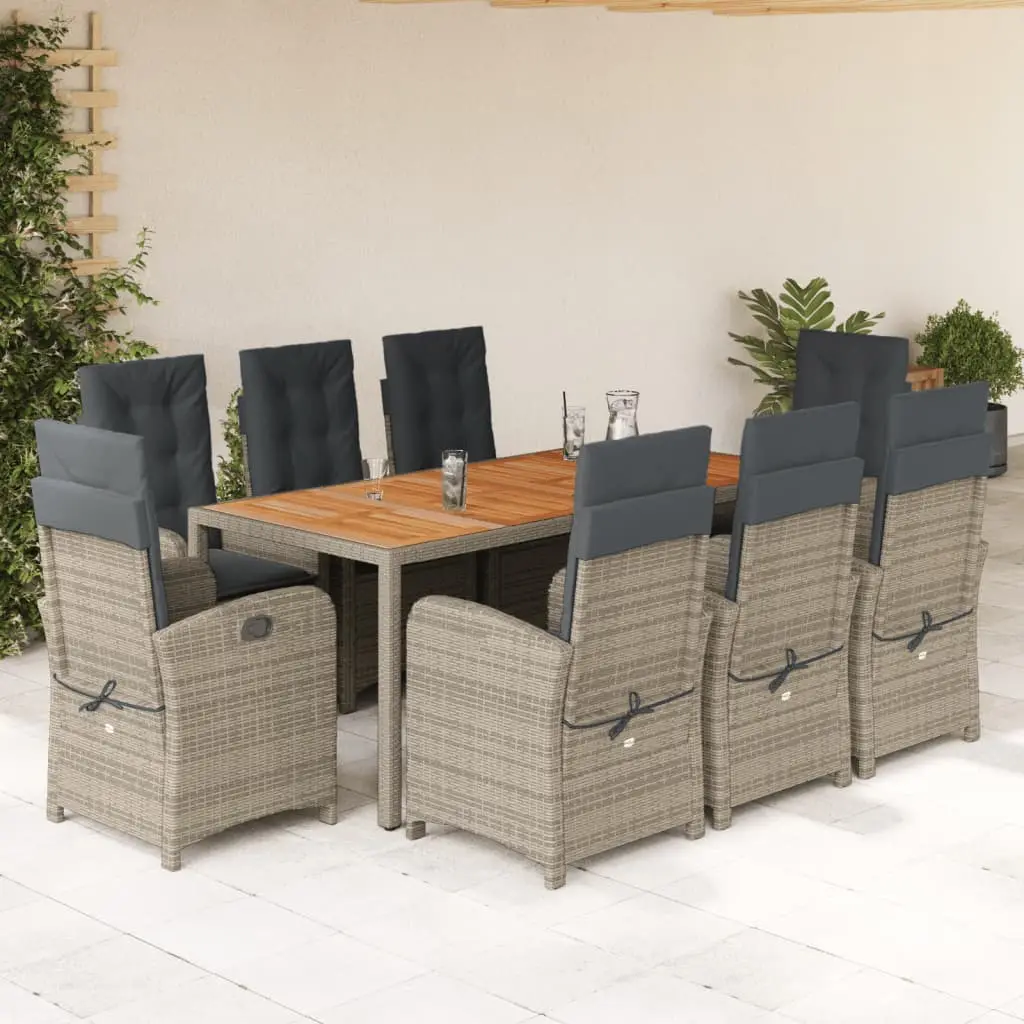Ensemble à manger de jardin 9 pcs coussins gris résine tressée vidaXL 3212247