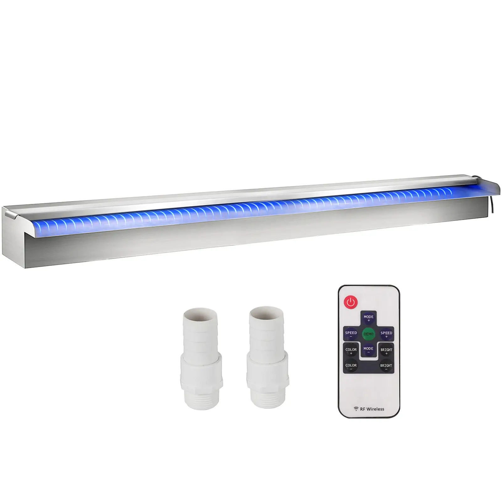 VEVOR Déversoir cascade piscine inox 151×11.5x8cm avec LED couleur, télécommande, pour étang/jardin extérieur.