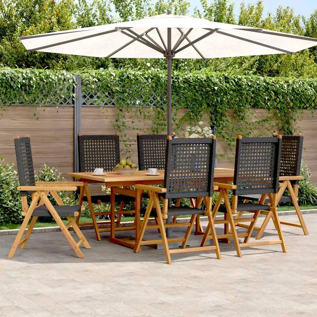 Ensemble à manger de jardin 7 pcs noir rotin et bois massif vidaXL 3281730