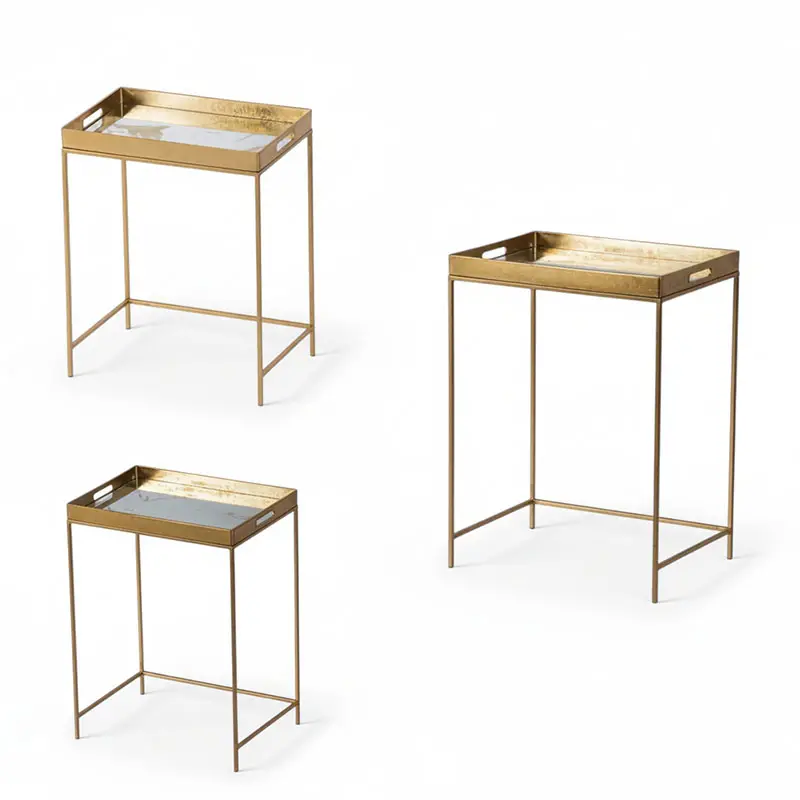 Ensemble 3 tables d’appoint plateau miroir doré 48X36X66cm