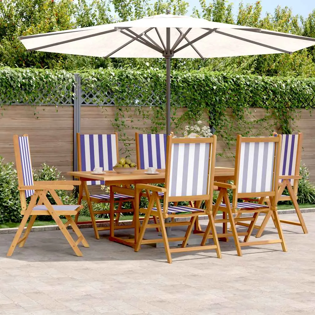 Ensemble à manger de jardin 7 pcs bleu blanc tissu bois massif vidaXL 3281741