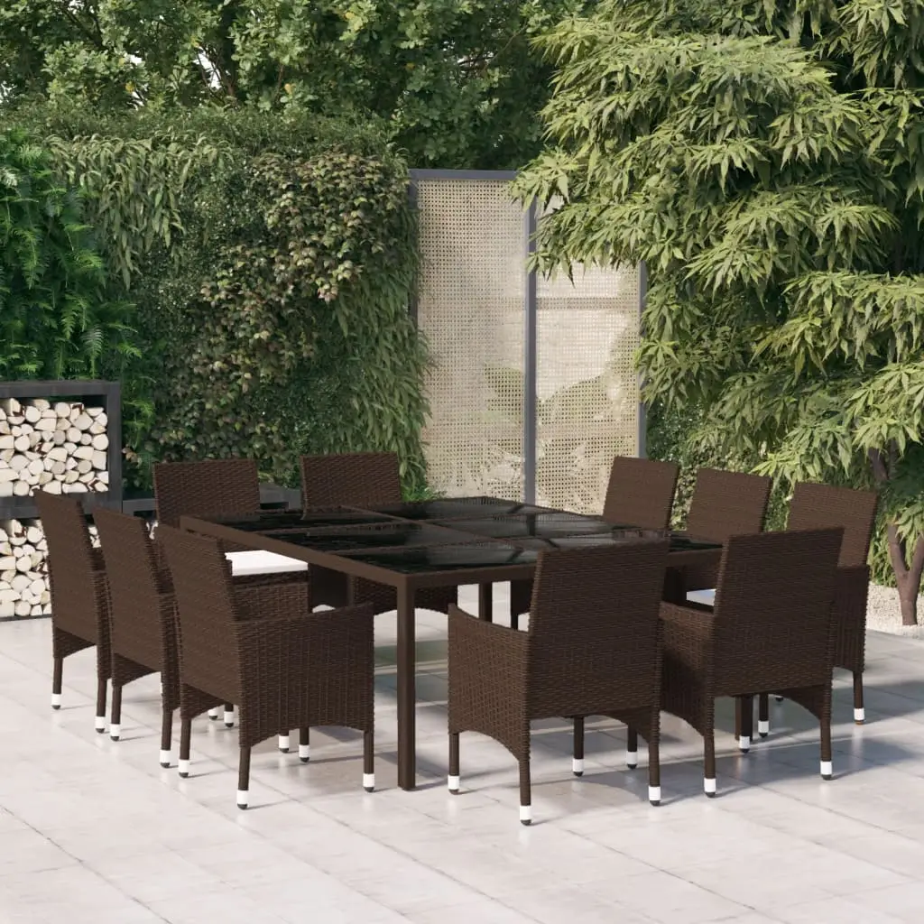 Ensemble à Manger de jardin 11pcs poly rotin bois solide brun vidaXL 3058565