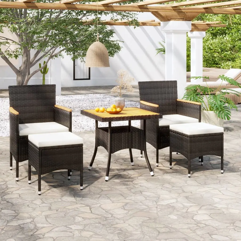Ensemble à manger de jardin 5 pcs Résine tressée et acacia Noir vidaXL 3058336