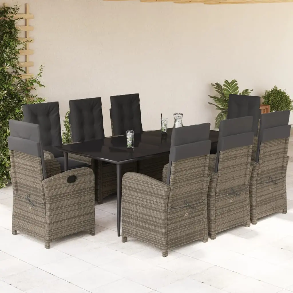 Ensemble à manger de jardin 9 pcs coussins gris résine tressée vidaXL 3212359