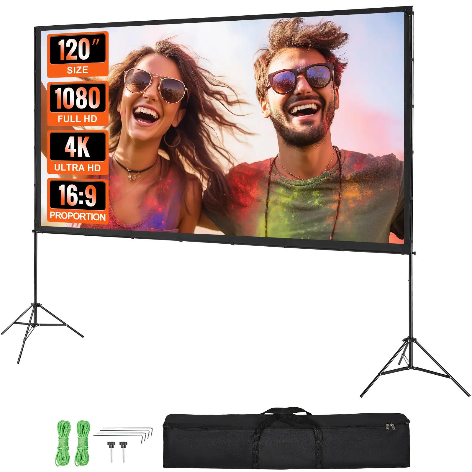 VEVOR Écran projection sur pied portable 120 pouces 16:9 HD, double face anti-plis, sac.