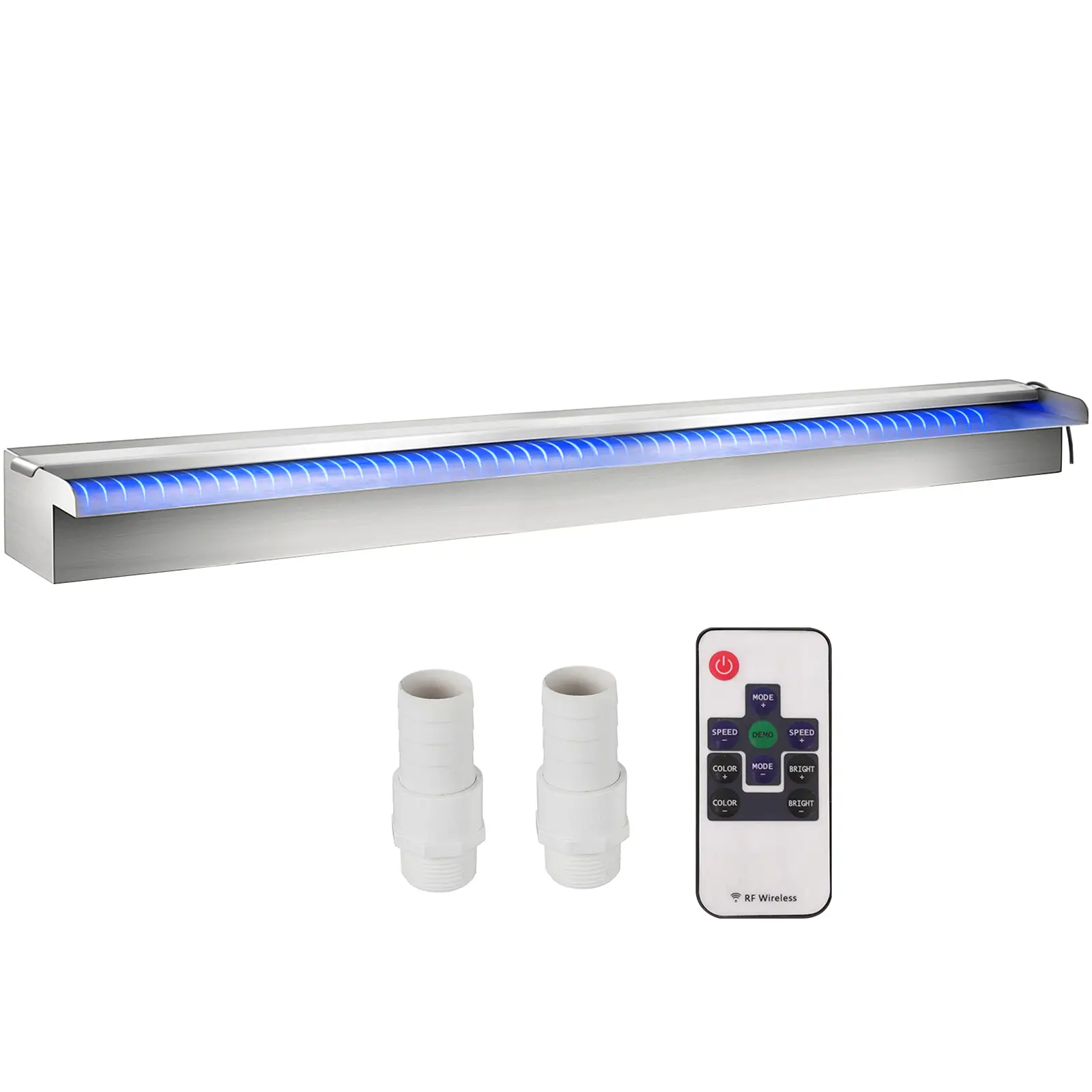 VEVOR Déversoir cascade piscine inox 90×11.5x8cm avec LED. Télécommande, résistant corrosion. Pour étang, jardin extérieur.