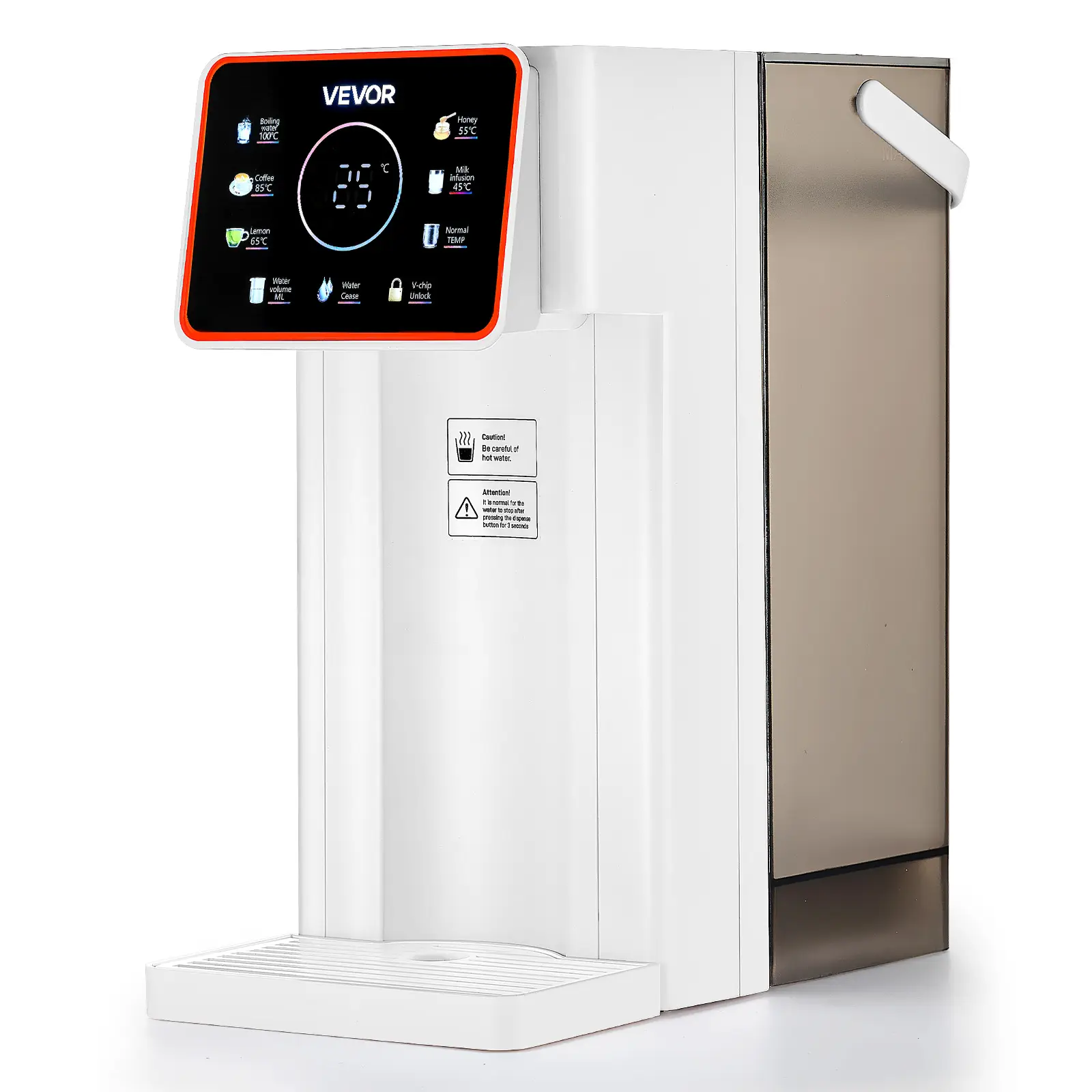 VEVOR Distributeur eau chaude instantanée comptoir, 3 L, 6 températures, 8 volumes. Écran tactile.
