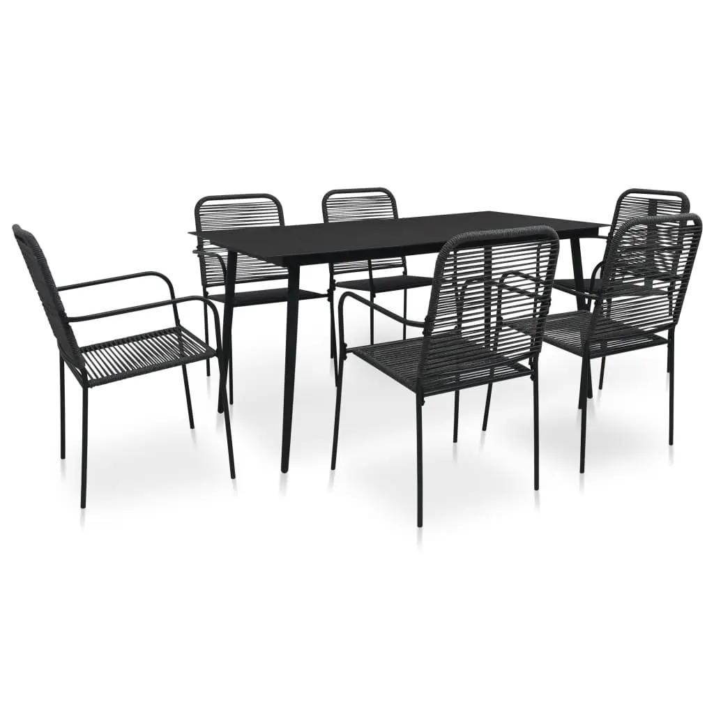 Ensemble à manger de jardin 7 pcs Corde en coton et acier Noir vidaXL 3058278
