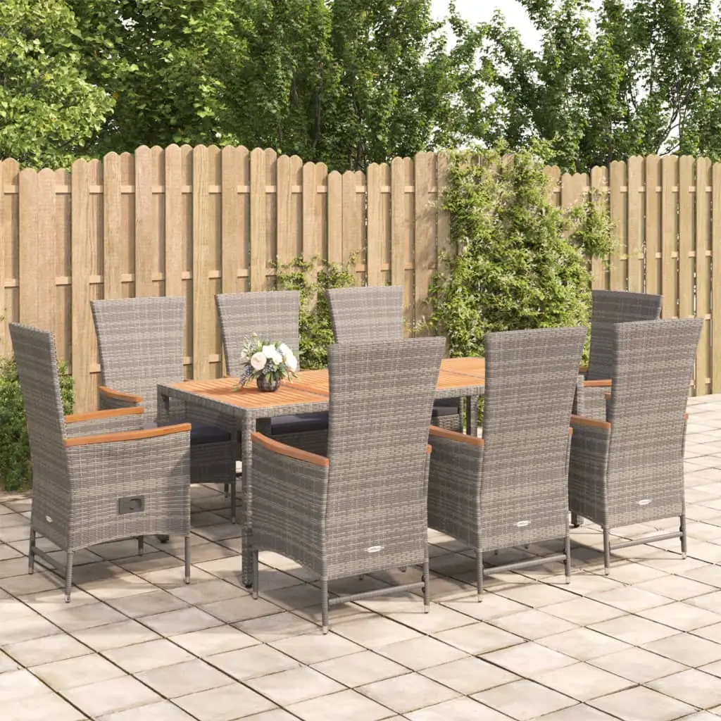 Ensemble à manger de jardin 9 pcs coussins gris résine tressée vidaXL 3157553