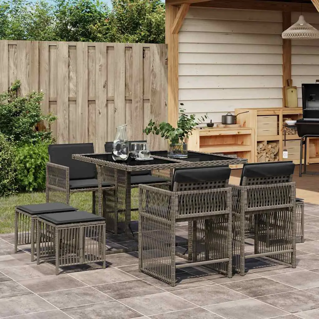 Ensemble à manger de jardin 9 pcs coussins gris résine tressée vidaXL 3211676