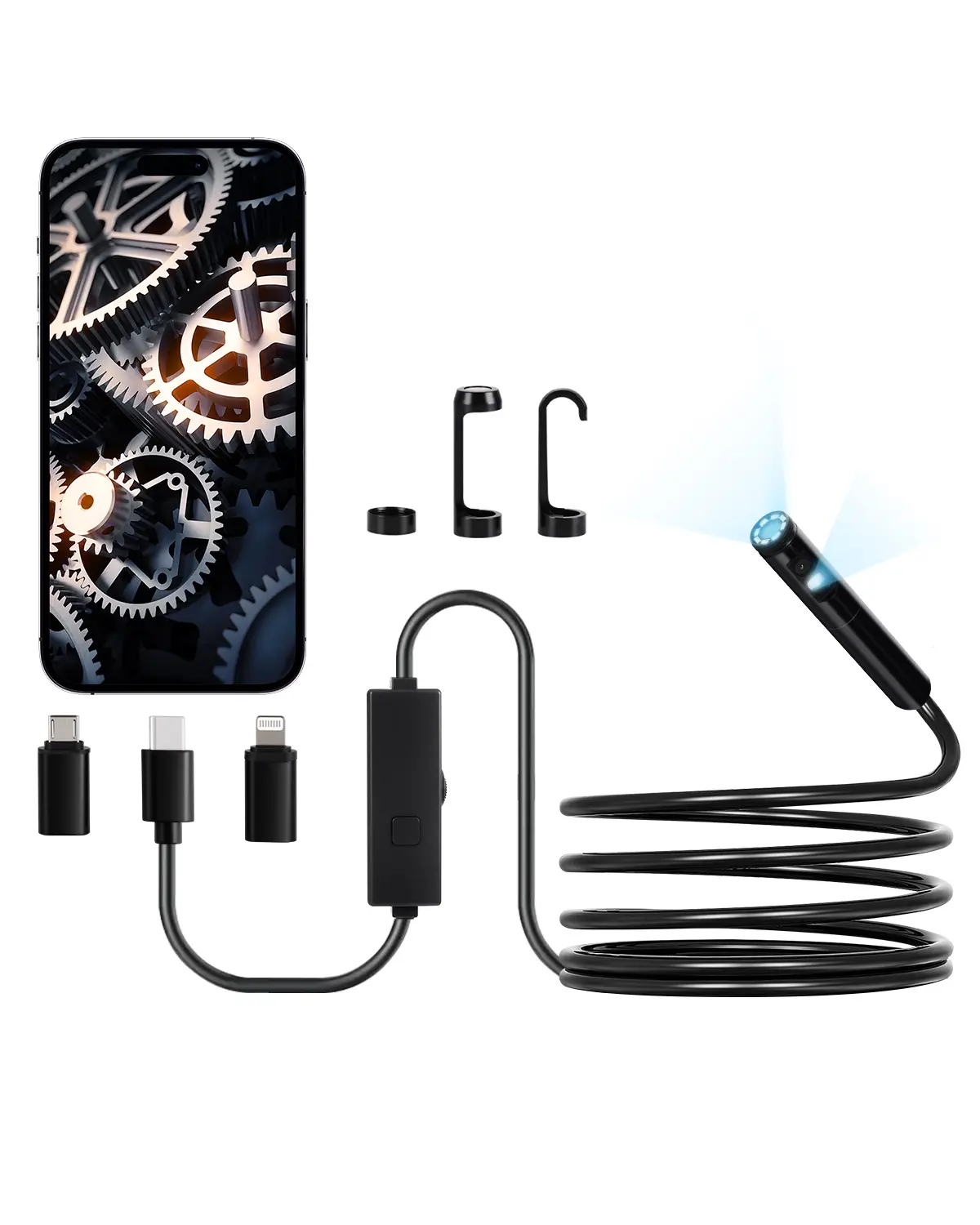 VEVOR Endoscope double objectif, cable 3m. 8+1 LED, HD 1920p, IP67. Pour Android, iOS. Auto, plomberie.