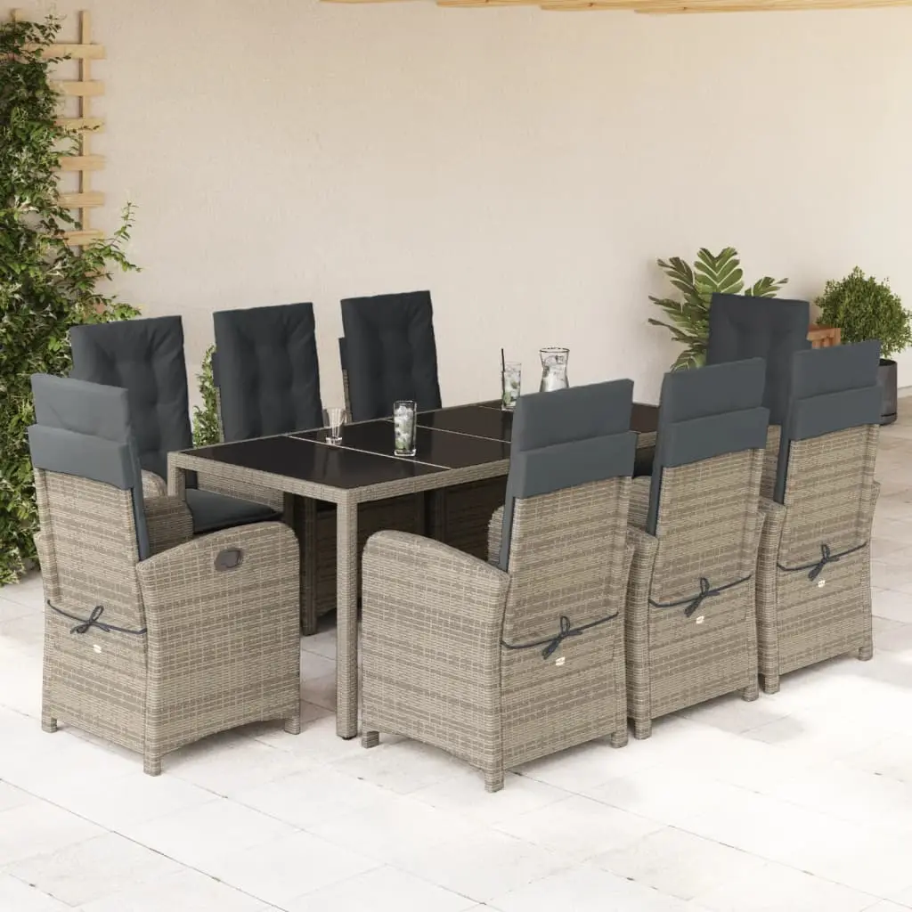 Ensemble à manger de jardin 9 pcs coussins gris résine tressée vidaXL 3212219