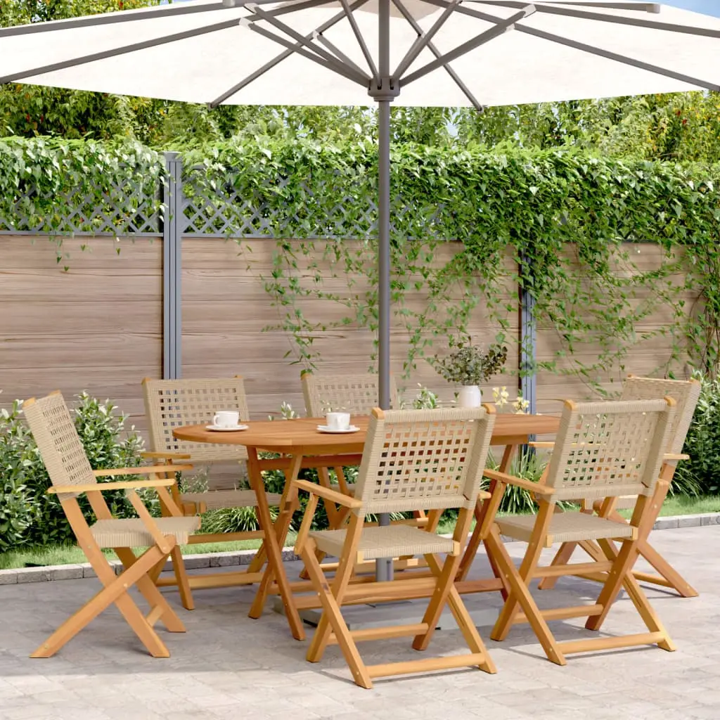 Ensemble à manger de jardin 7 pcs beige rotin et bois massif vidaXL 3281708