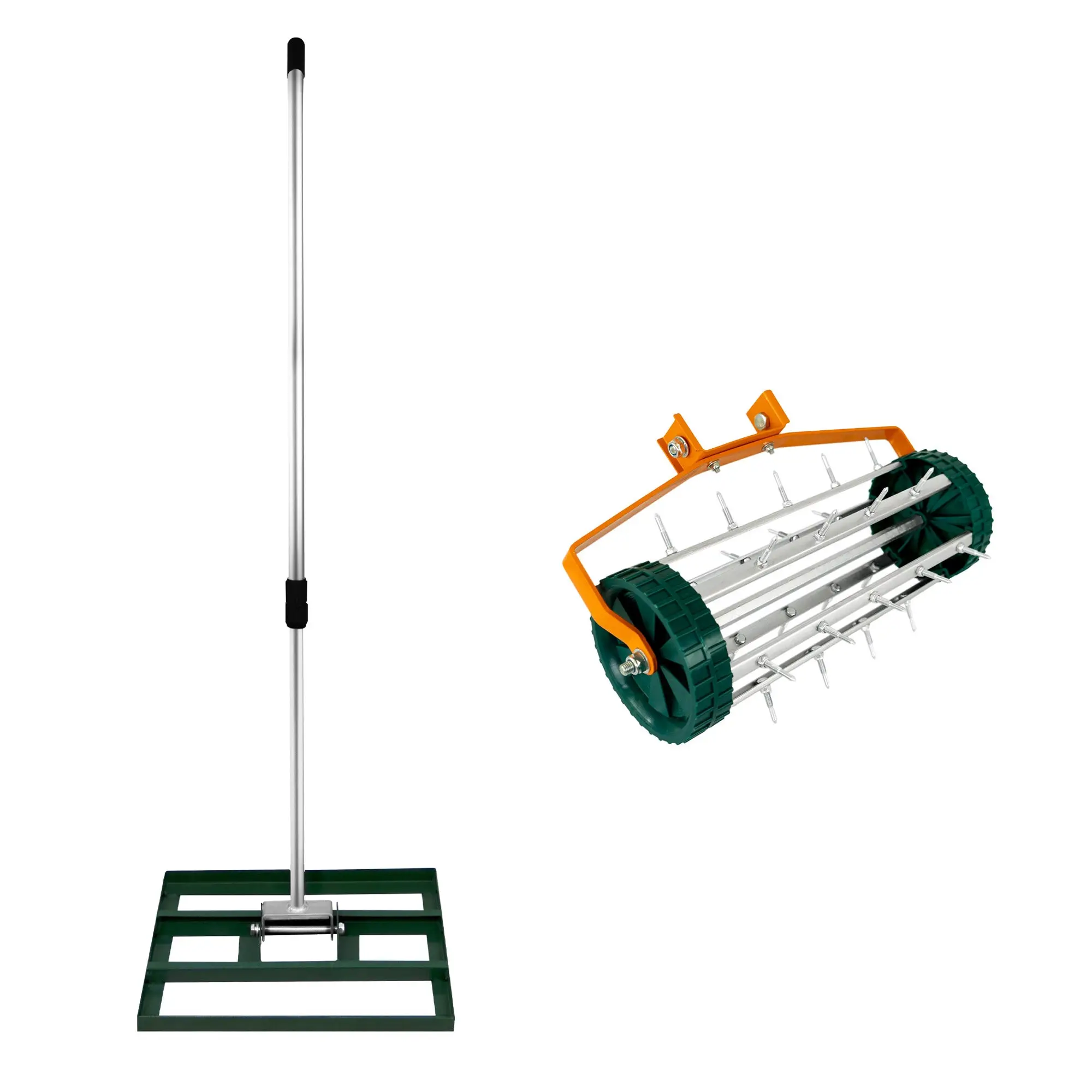 Ensemble 2-en-1 Scarificateur et Niveleur de Pelouse de 50 cm – Vert