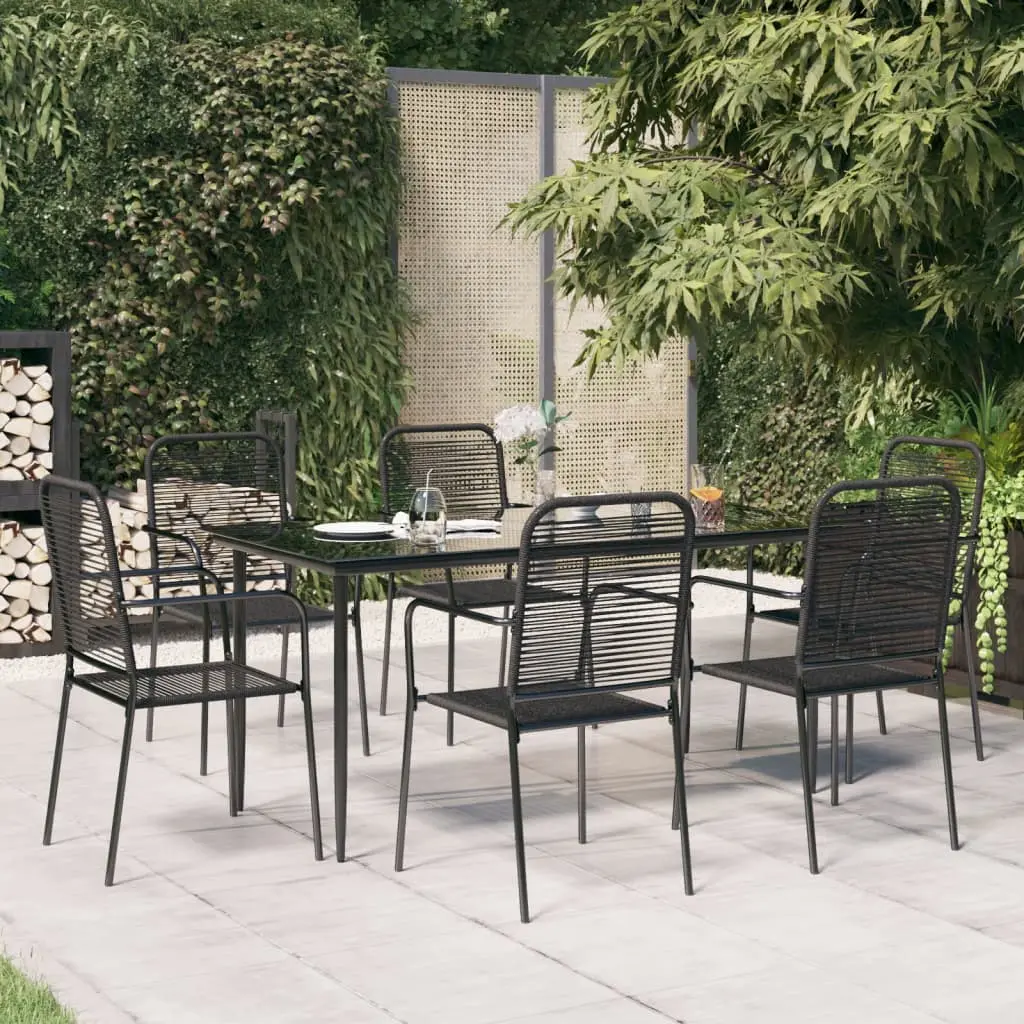 Ensemble à manger de jardin 7 pcs Noir Corde de coton et acier vidaXL 3156541