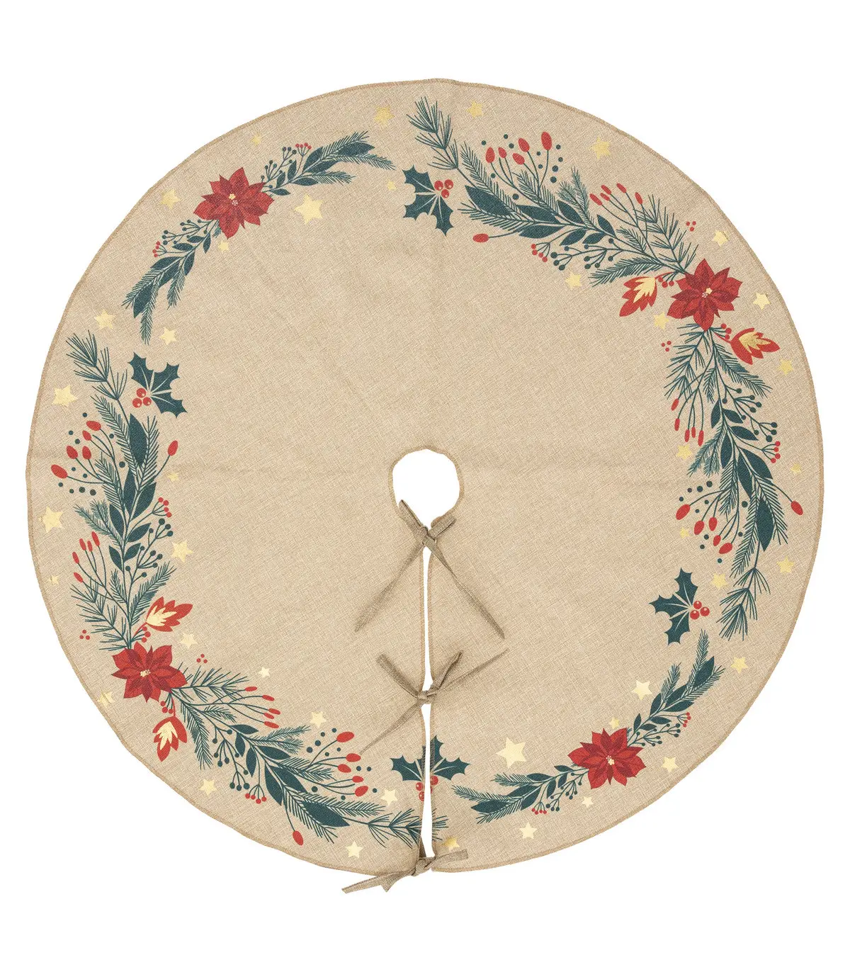 Déco de Noël Tapis pour pied de Sapin motif Poinsettia D 90 cm