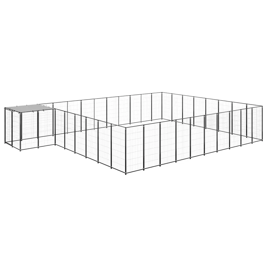 Enclos pour Chien XXL 25 m² en Acier Noir avec Toit de Protection Solaire – ComfortXL Outdoor Living