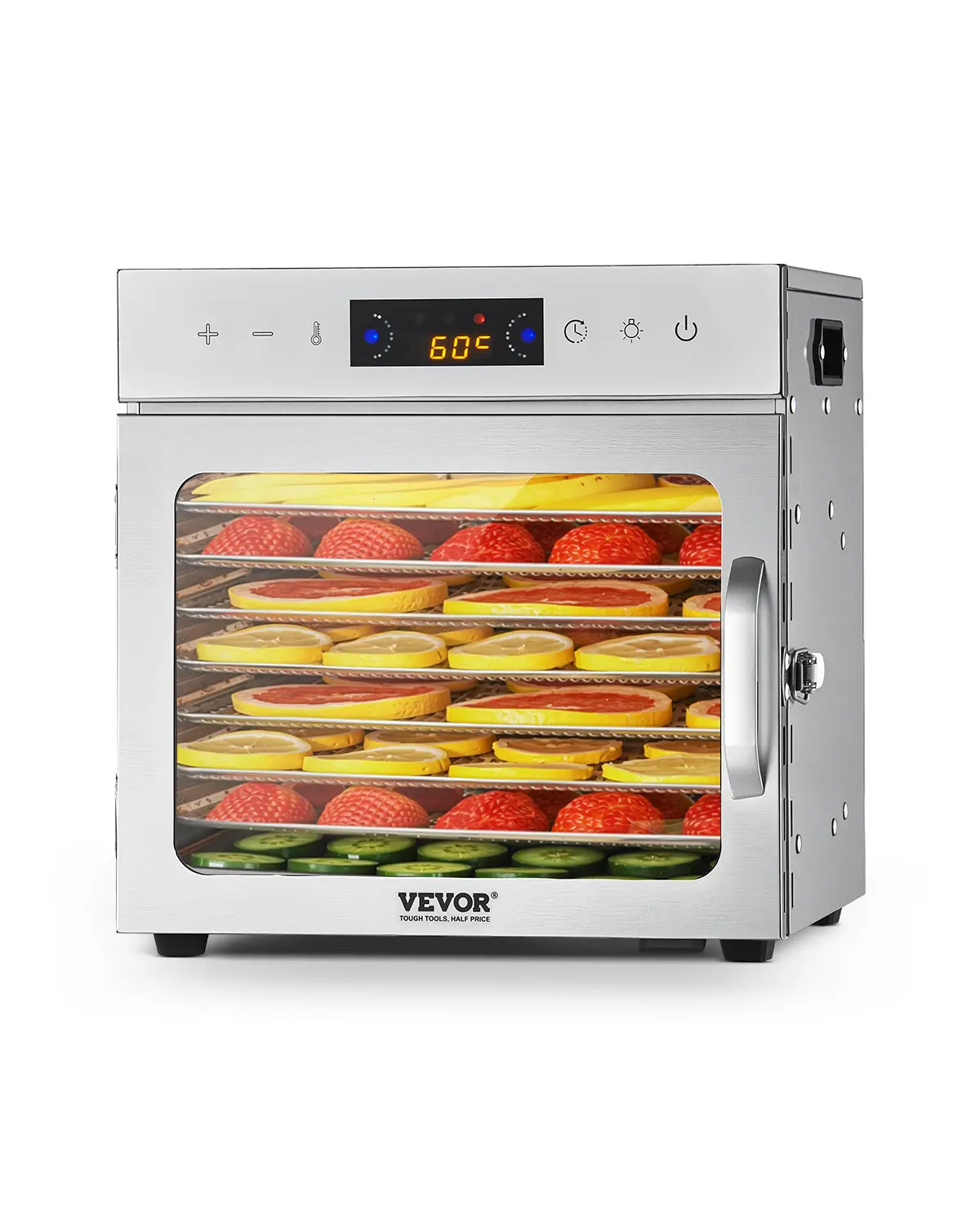VEVOR Déshydrateur alimentaire 8 plateaux inox 400W, température/minuterie réglables, pour viande/fruits.