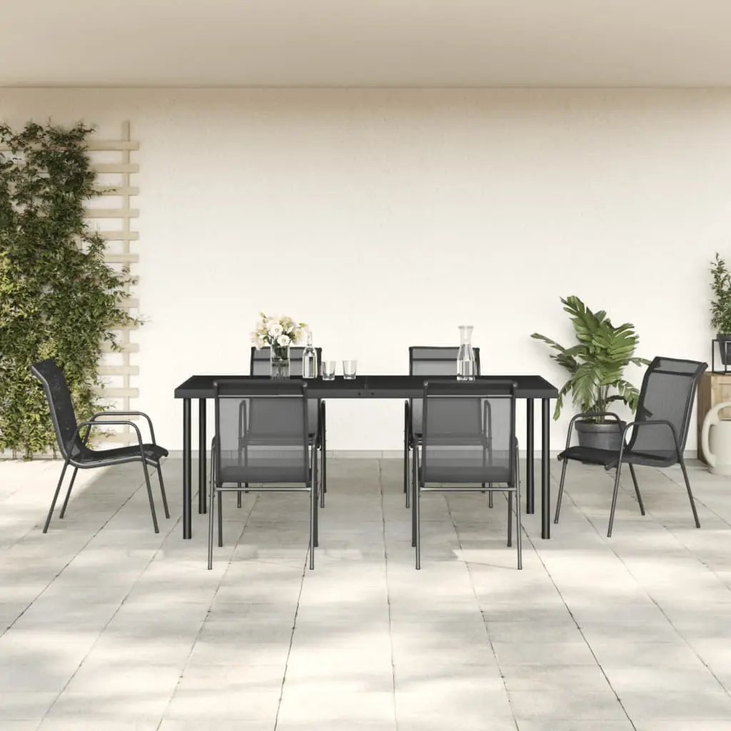 Ensemble à manger de jardin 7 pcs noir textilène et acier vidaXL 3200680