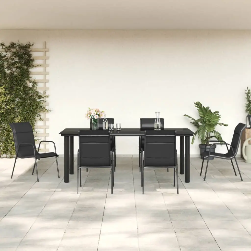 Ensemble à manger de jardin 7 pcs noir textilène et acier vidaXL 3200716