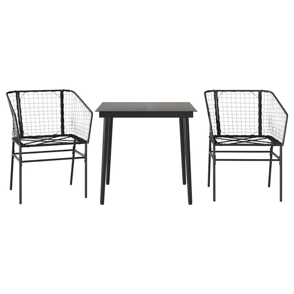 Ensemble à manger de jardin 3 pcs | Mobilier d’extérieur noir résine tressée verre Maison Chic