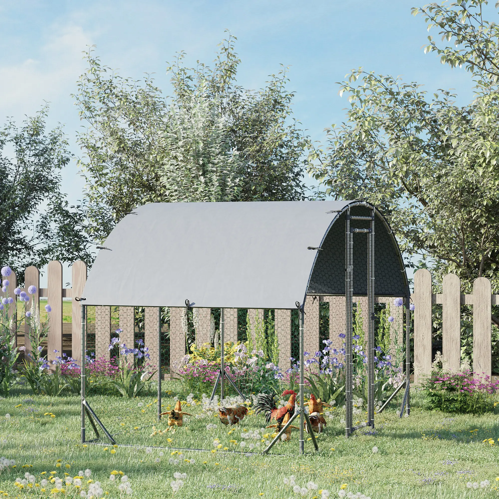 Enclos Poulailler Acier Galvanisé 5.32m² Volière Extérieure avec Toit 280x190x197cm – ComfortXL Pet Living