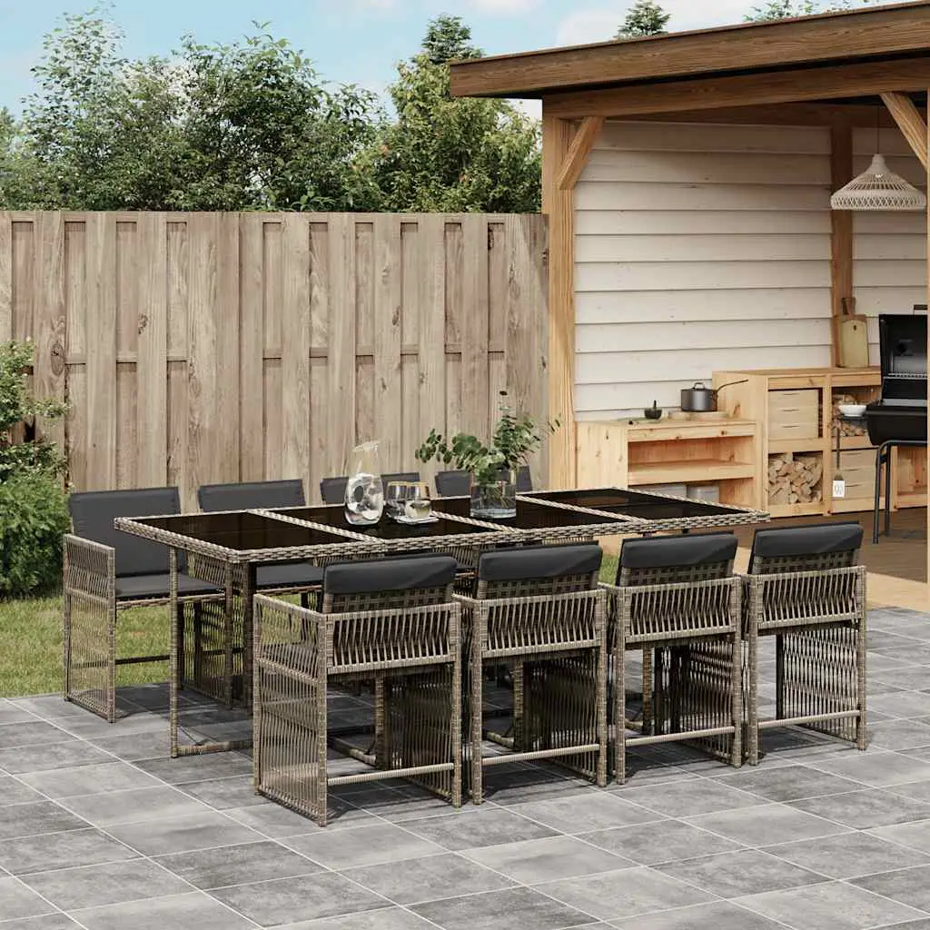 Ensemble à manger de jardin 9 pcs coussins gris résine tressée vidaXL 3211640