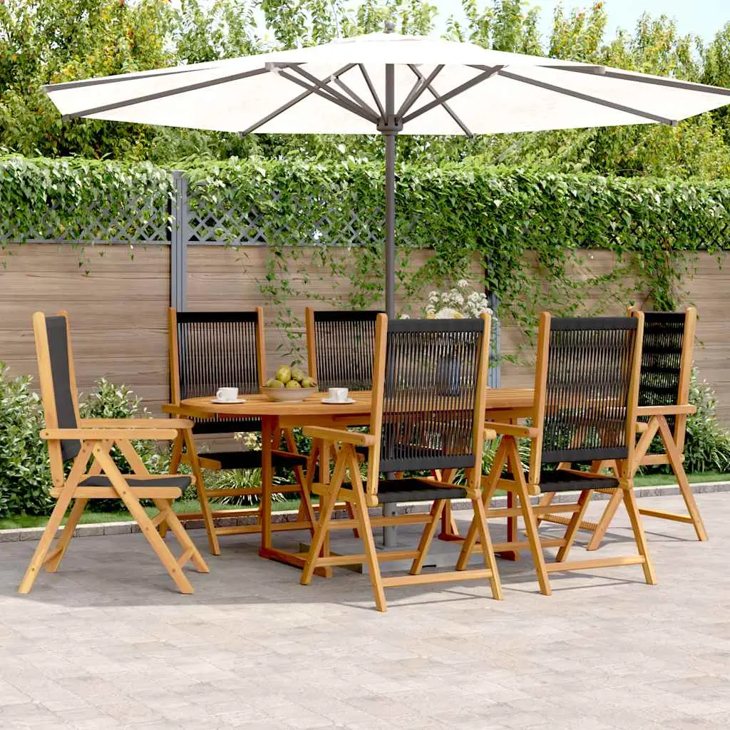 Ensemble à Manger de jardin 7pcs noir polypropylène bois massif vidaXL 3281721