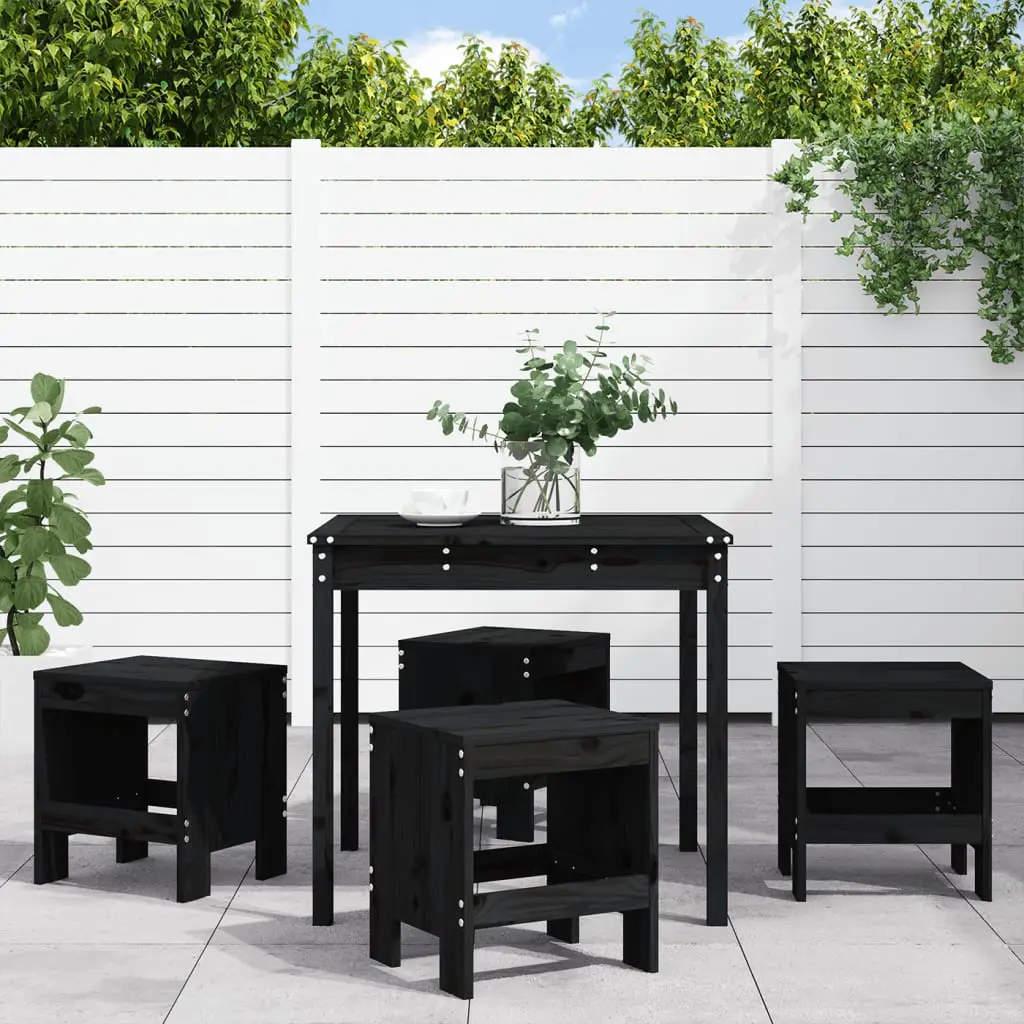 Ensemble à manger de jardin 5pcs noir bois massif de pin vidaXL 3157713