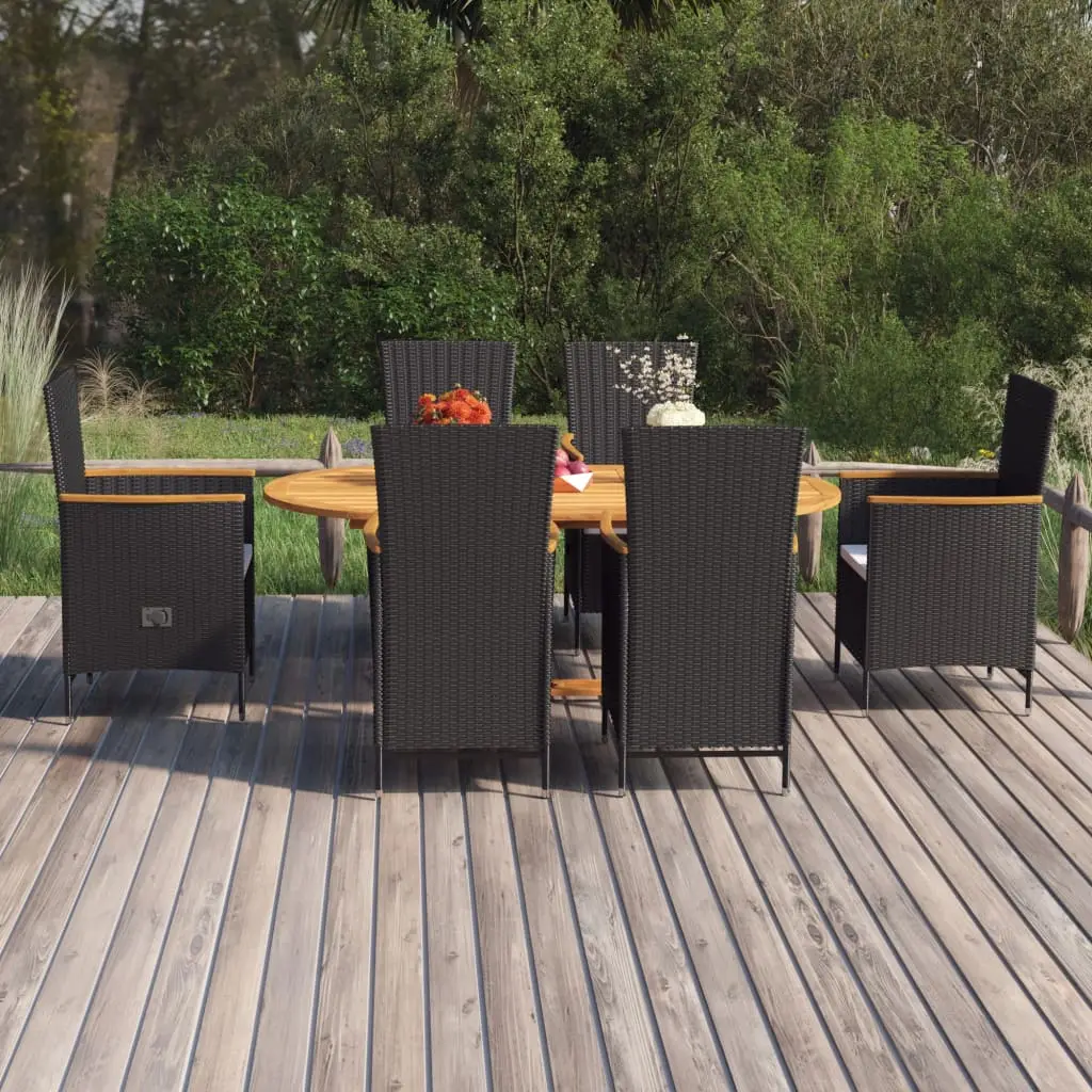 Ensemble à manger de jardin 7 pcs Résine tressée Noir vidaXL 3070769