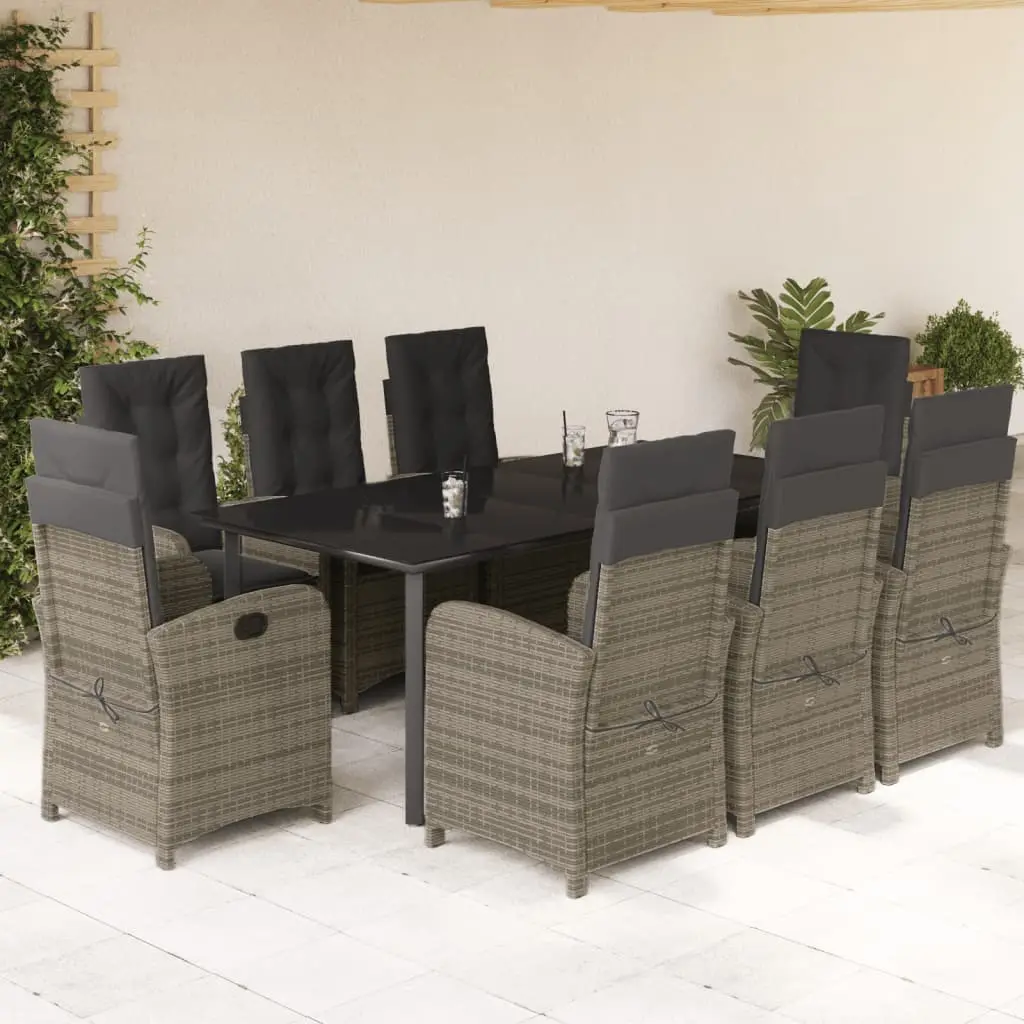 Ensemble à manger de jardin 9 pcs coussins gris résine tressée vidaXL 3212369