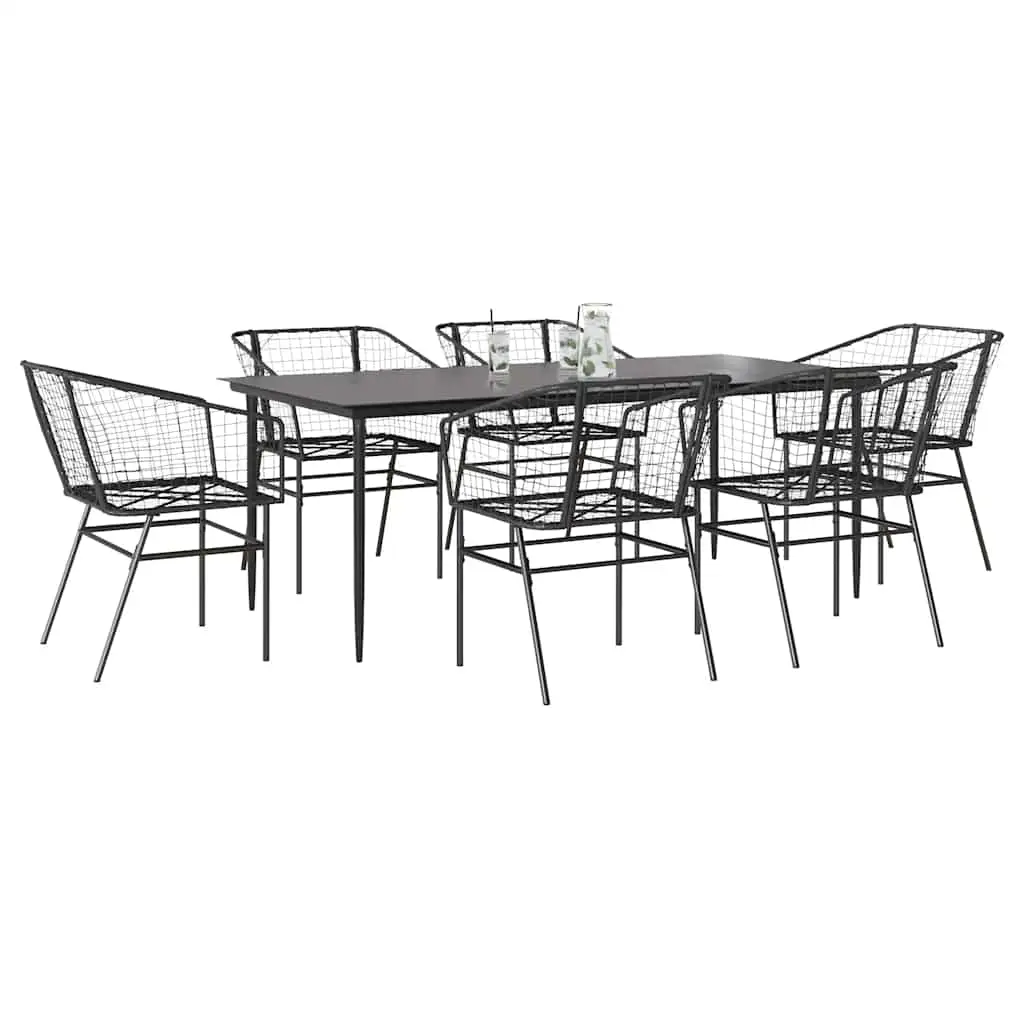 Ensemble à manger de jardin 7pcs noir poly rotin verre vidaXL 3334490