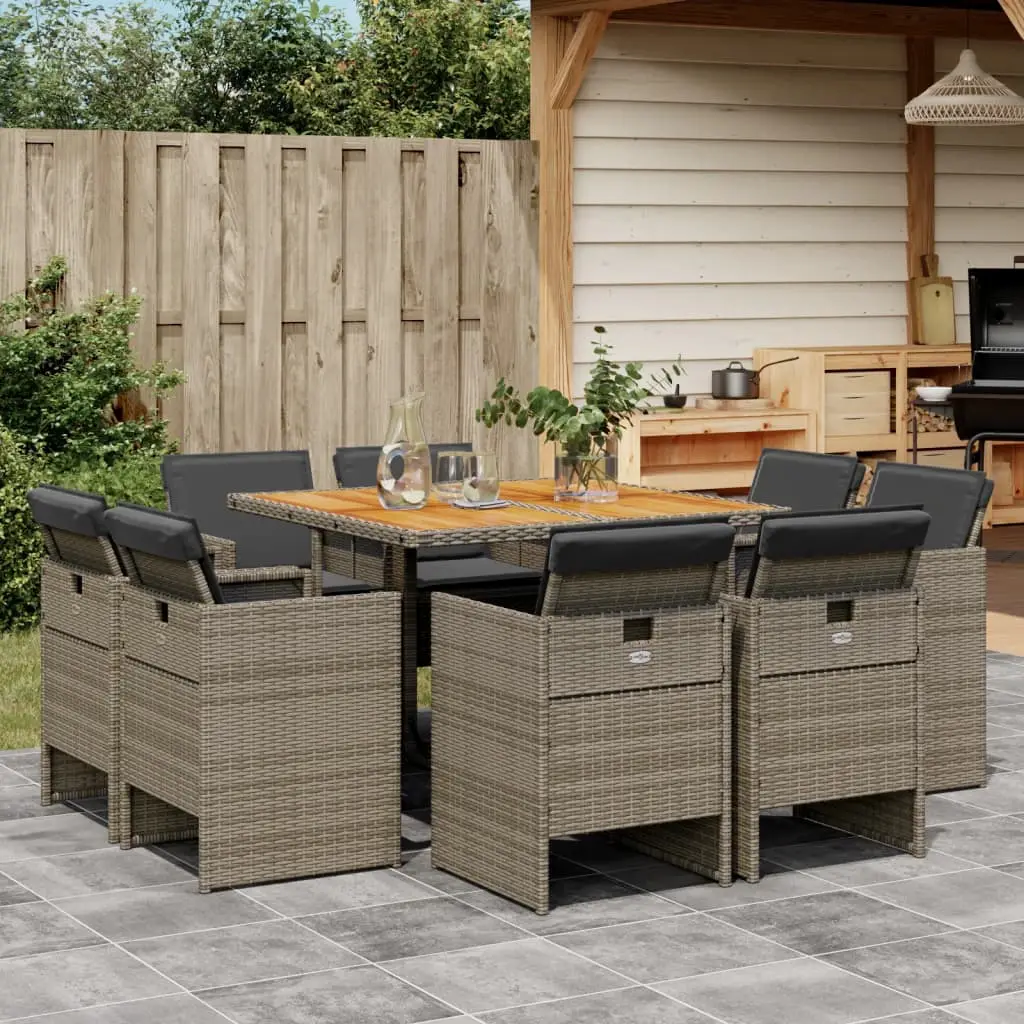 Ensemble à manger de jardin 9 pcs coussins gris résine tressée vidaXL 3210662