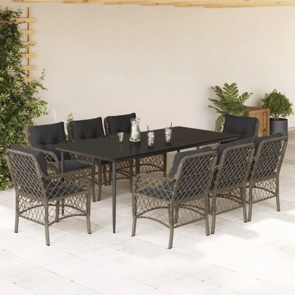 Ensemble à manger de jardin 9 pcs coussins gris résine tressée vidaXL 3212130