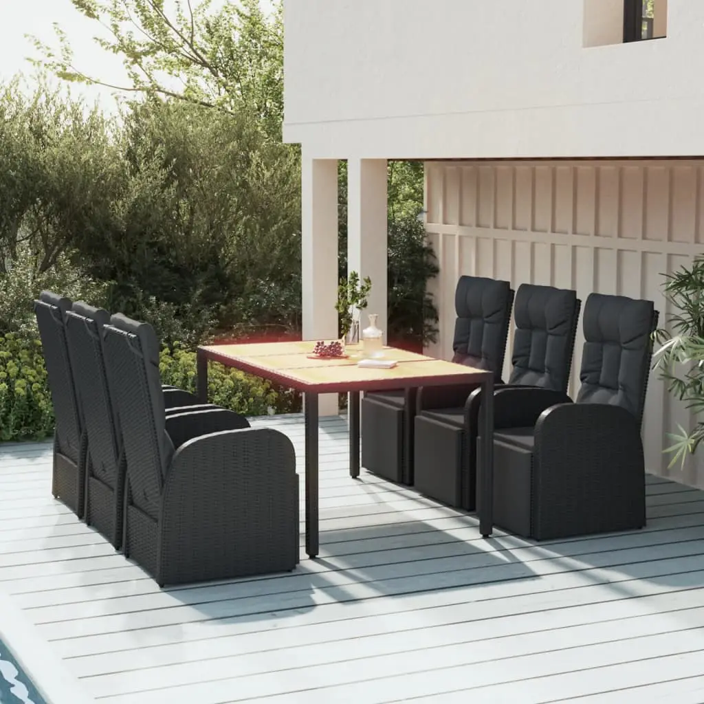 Ensemble à manger de jardin 7 pcs Noir Poly rotin et acacia vidaXL 3157609