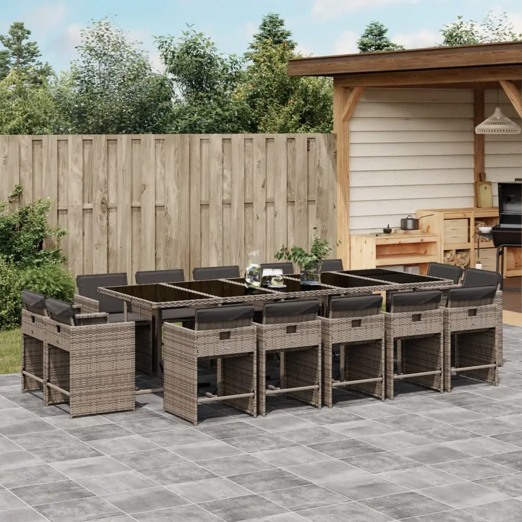 Ensemble à manger de jardin 15 pcs coussins gris résine tressée vidaXL 3277999