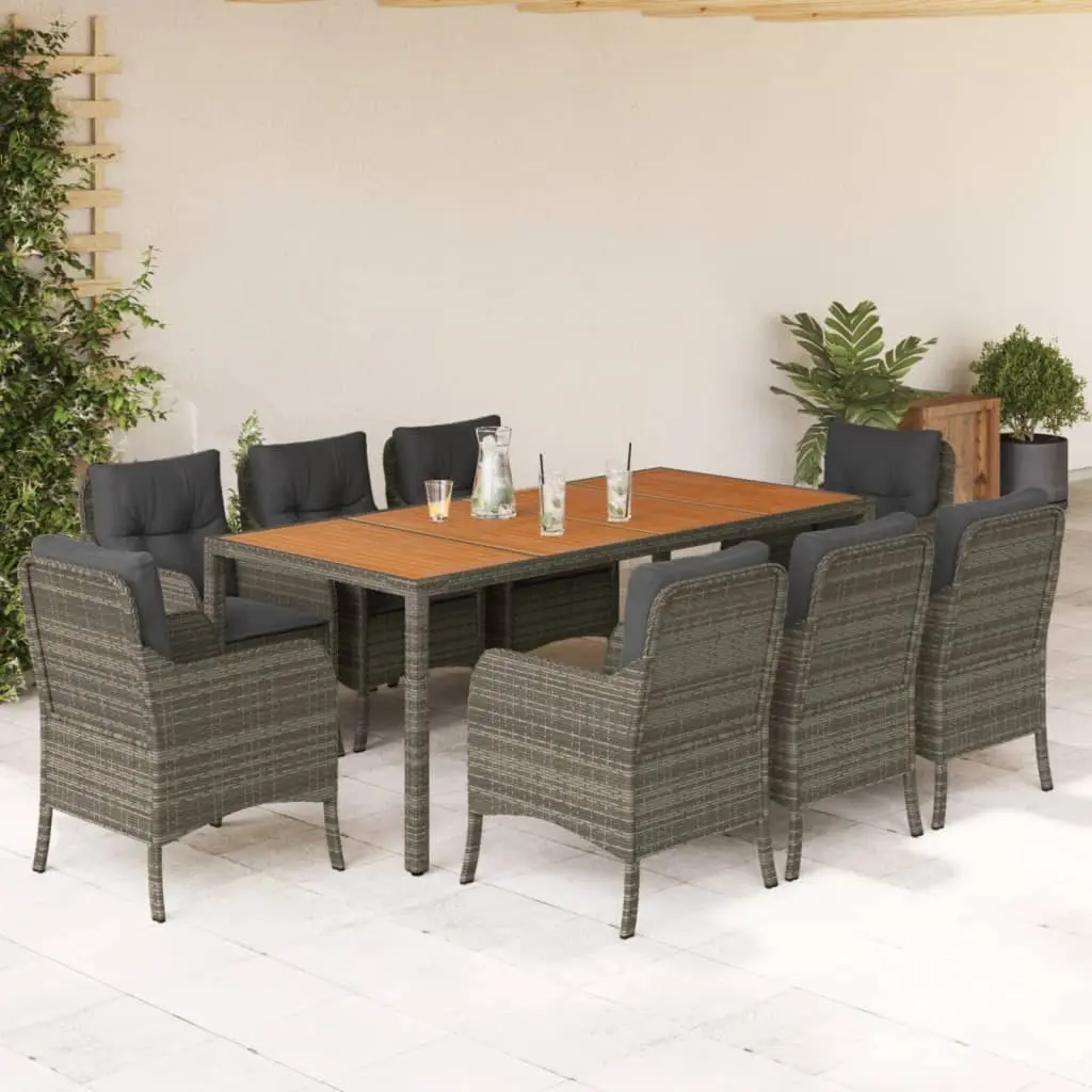 Ensemble à manger de jardin 9 pcs coussins gris résine tressée vidaXL 3211877