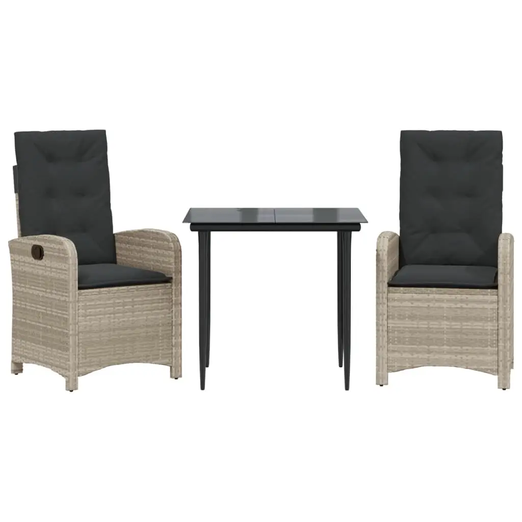 Ensemble à manger de jardin 3 pcs | Mobilier d’extérieur coussins gris clair poly rotin Maison Chic
