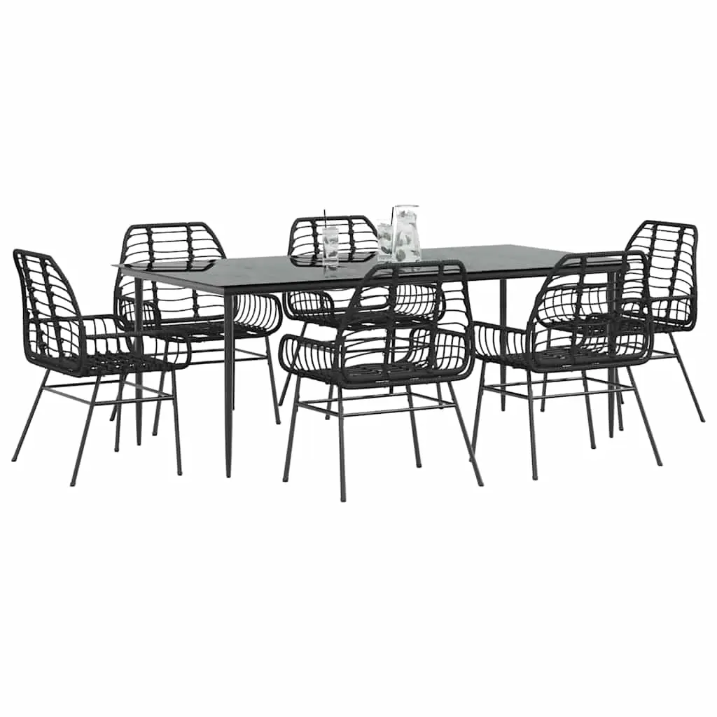 Ensemble à manger de jardin 7pcs noir poly rotin verre vidaXL 3334441