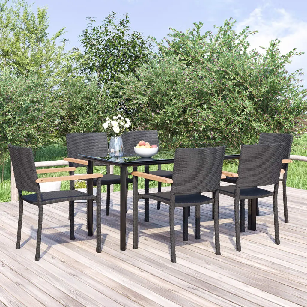 Ensemble à manger de jardin 7 pcs Noir Résine tressée vidaXL 3156681