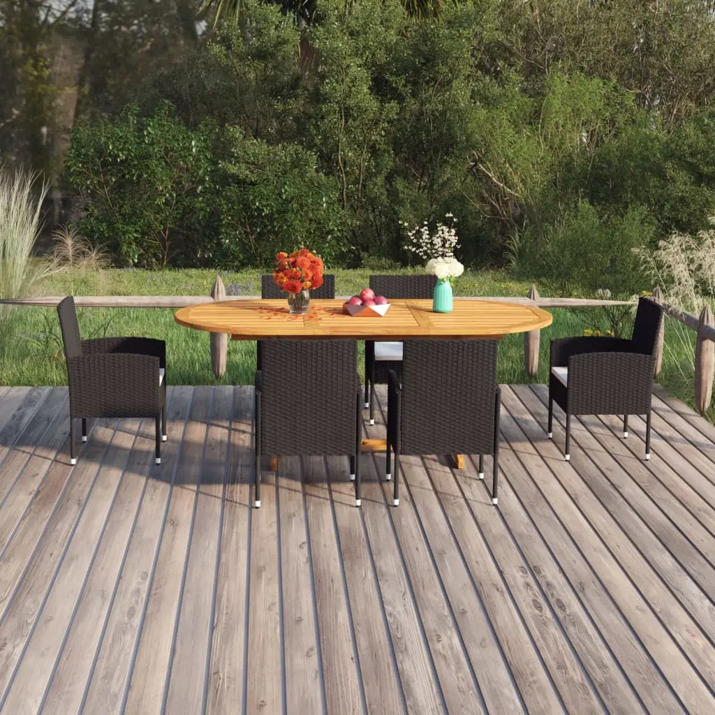 Ensemble à manger de jardin 7 pcs Résine tressée Noir vidaXL 3070774