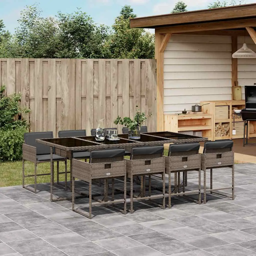 Ensemble à manger de jardin 9 pcs coussins gris résine tressée vidaXL 3211280