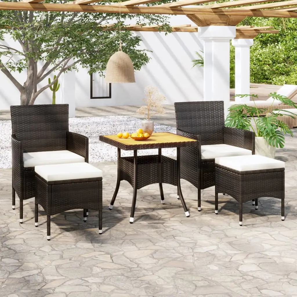 Ensemble à manger de jardin 5 pcs Résine tressée et acacia Noir vidaXL 3058332